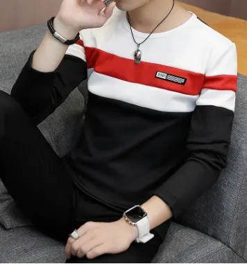 Male Teen Stitching Slim Bottoming Shirt