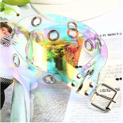 New transparent belt waistband plastic belt simple student belt summer laser women''s decoration Chocolate Color - Shop at LoveMi