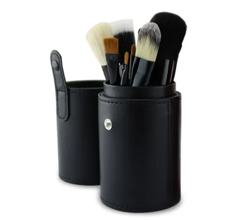 Niya supply 12 makeup sweep set cylinder set brush PU storage makeup tube beauty makeup hair brush eyebrow pencil Black - Shop at LoveMi