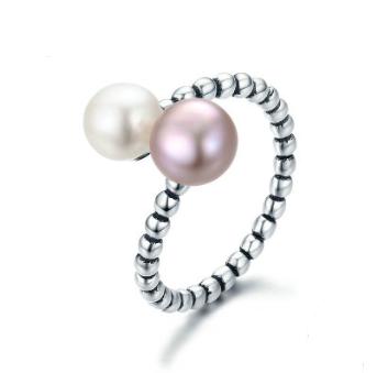 Sterling Silver S925 Opening Ladies Ring Natural Freshwater Pearl Personality Fashion Ring