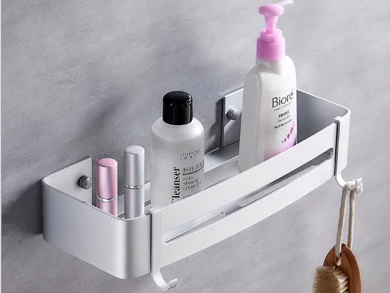 Free punching bathroom shelf Bathroom with hook corner frame Toilet vanity space aluminum triangle basket wall hanging Single Quadrilateral - Shop at LoveMi