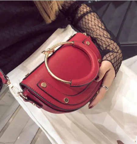 2007 New Ring Handbag Fashion 100 Rivet Saddle Bag Tang Yan Same Shoulder Skew Bag Tide Tan - Shop at LoveMi