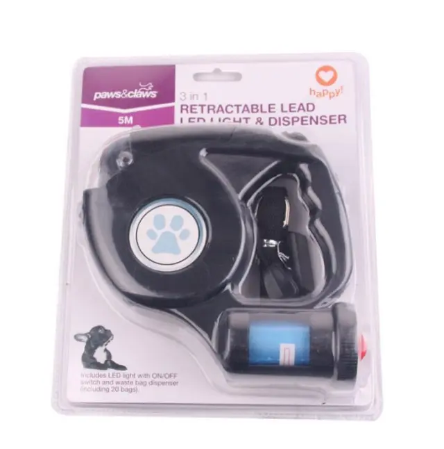 Three in one Retractable Dog Leash With Flashlight Black - Shop at LoveMi