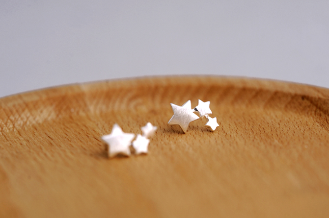 Original brushed stars ear 925 silver needle earrings female not allergic earrings