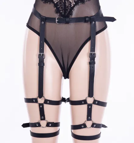 Explosion models sexy PU waist and leg skin accessories Japanese character pin buckle sexy personality jewelry Black - Shop at LoveMi