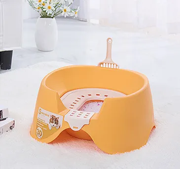 Spillproof Cat Litter Pan Semi enclosed Oversize Cat Toilet Orange - Shop at LoveMi