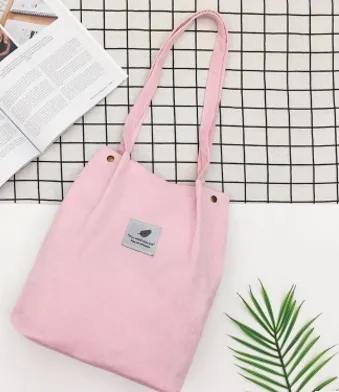 Summer literary small corduroy canvas bag simple tide female hand shoulder bag Pink - Shop at LoveMi