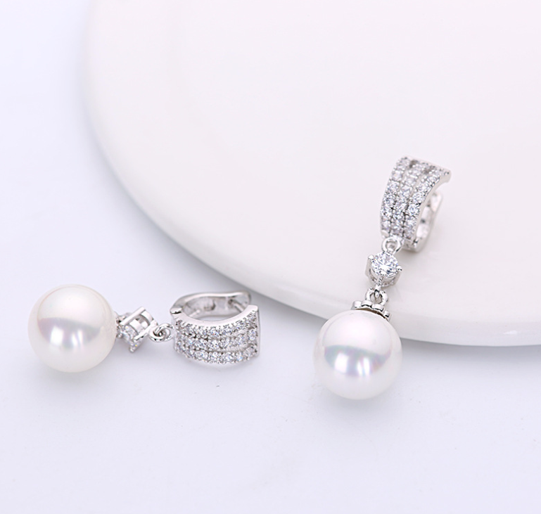 Korean Version Of The Explosion Model S925 Silver Needle Earrings Sweet Exquisite Inlaid Zircon Drill Temperament Pearl Earrings Earrings