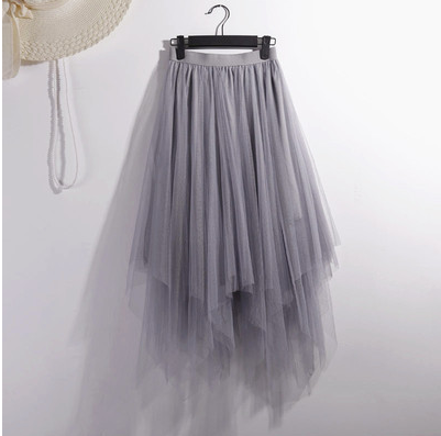 New gauze irregular Korean version of the long section of students high waist A word skirt bottom skirt female
