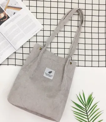 Summer literary small corduroy canvas bag simple tide female hand shoulder bag Grey - Shop at LoveMi