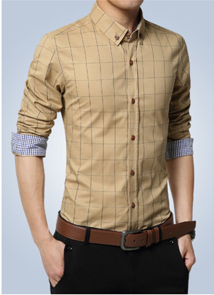 Men's Slim Sleeve Printed Plaid Shirt