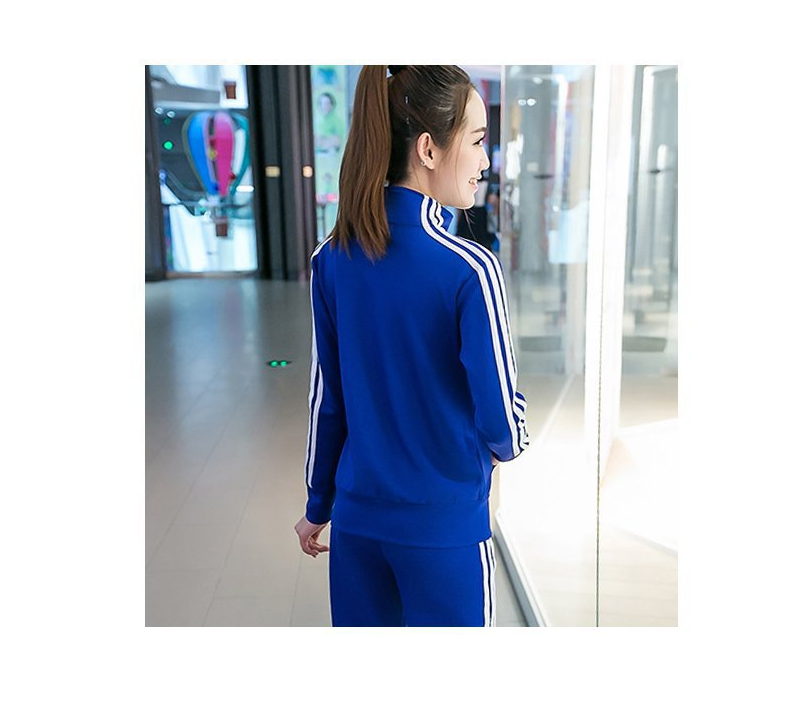 Spring and Autumn New Korean Fashion Running Sportswear Set Female Student Stand Collar Three Bars Two Piece Set Women