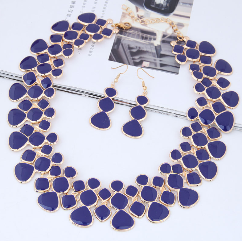 Europe and the United States personality set alloy drop oil geometric irregular short clavicle necklace earrings jewelry set female jewelry