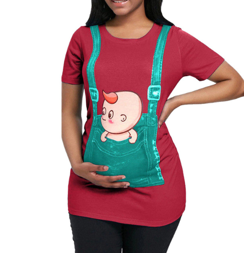 summer new European and American short-sleeved large size maternity dress pregnant women T-shirt round neck shirt