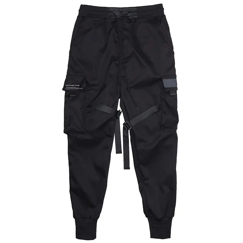 Men Black Hip Hop Cargo Pants Elastic