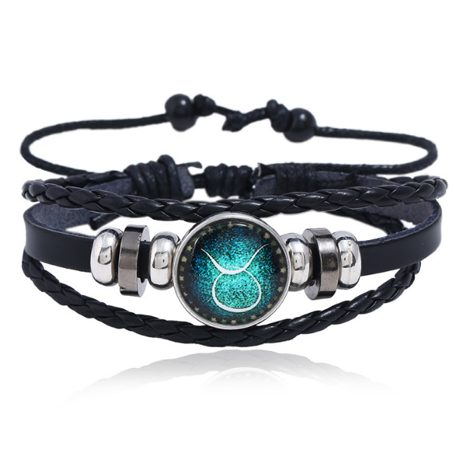 Twelve Constellations Student Woven Leather Bracelet