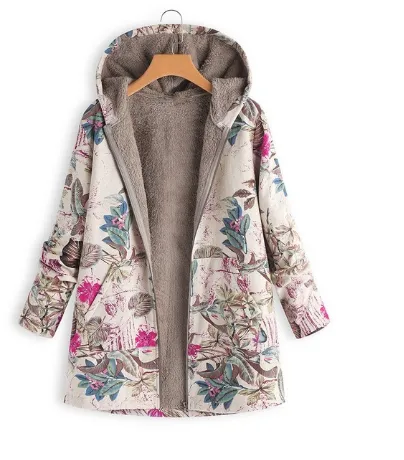 winter European and American new women's clothing hooded plush shirt plush jacket - Rose On White