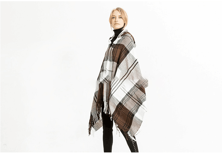 Tribal Bohemian Cape With Hoodie Khaki