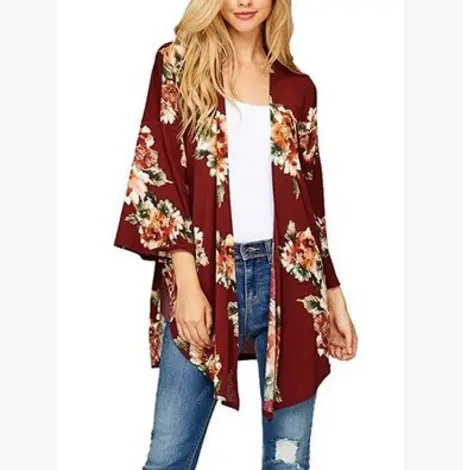 autumn and winter new women's wholesale oil painting makeup print kimono cardigan coat