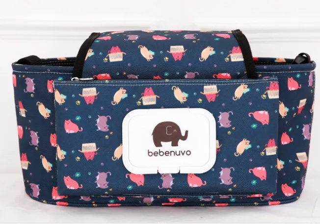 Baby stroller accessories hanging bag hanging bag Baby car multifunctional mummy bag storage bag - Flower Cat