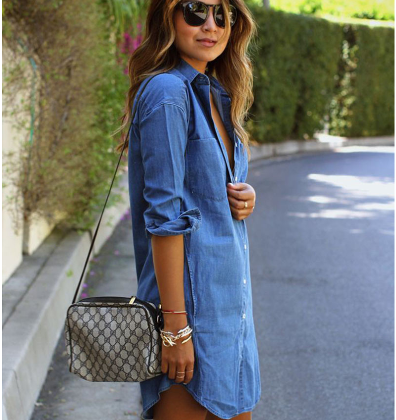 New explosion models long denim long-sleeved shirt large size women's clothing