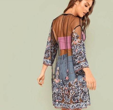 hot new heavy embroidery three-dimensional flower perspective lace long cardigan sunscreen shawl