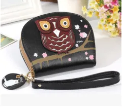 Ladies Wallet Korean Cartoon Owl Short Wallet Student Zipper Coin Purse - Black - View 1