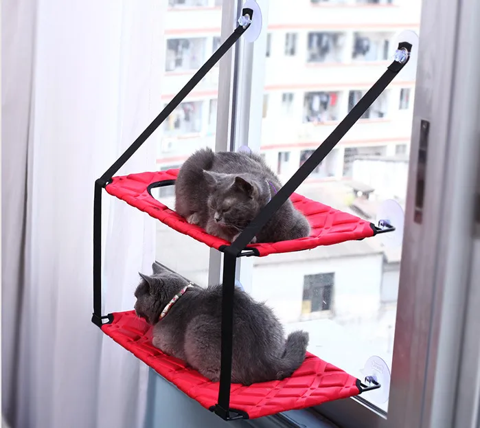 Cat Hammock Window Resting Seat Perch Cat Bed for Indoor Cats Sleeping - Red Double