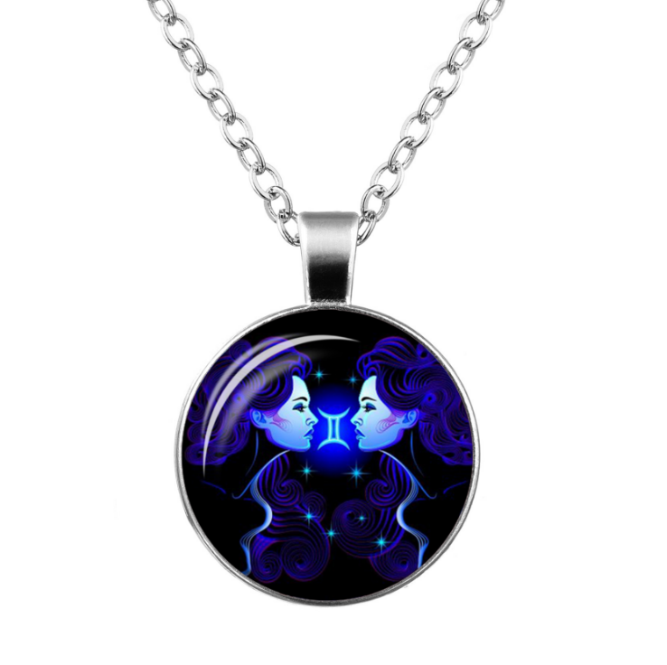Twelve Constellation Time Gemstone Glass Pendant Necklace