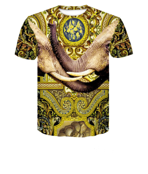 Summer Europe and the United States 3D short-sleeved T-shirt men and women fashion star through the Saiyan