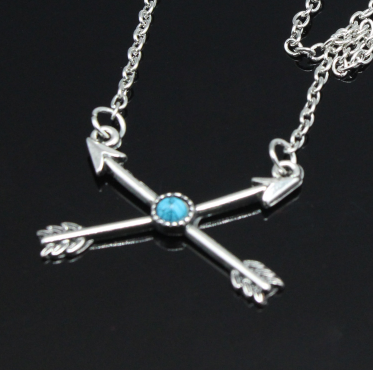 Gypsy Bohemian Retro Simple Cupid Arrow Cross Arrow Turquoise Short Neck Chain Clavicle Chain