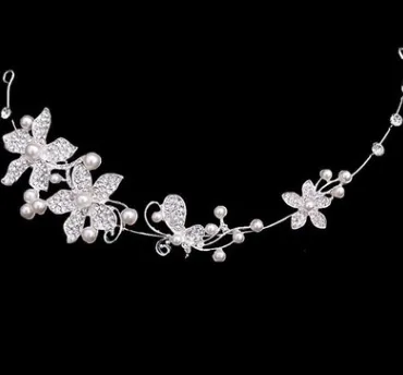 Bridal jewelry wedding Korean bride tiara soft chain wedding hair accessories wedding dress - White
