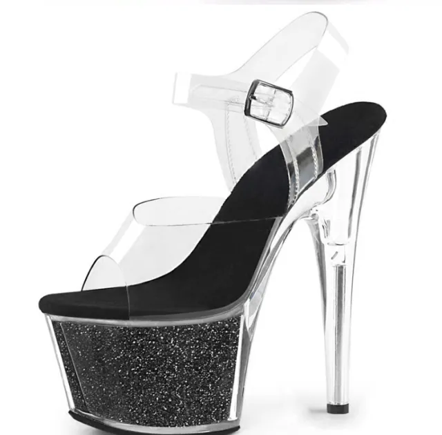 New Hate High Pole Dance Shoes 17 Cm Nightclub Fine With Waterproof Platform 15cm Model High Heel Sandals Women Black - Shop at LoveMi