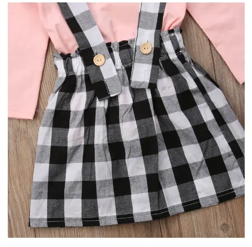 New European And American Foreign Trade Fashion Children's Clothing Long-sleeved Solid Color T-shirt  Strap Dress Two-piece