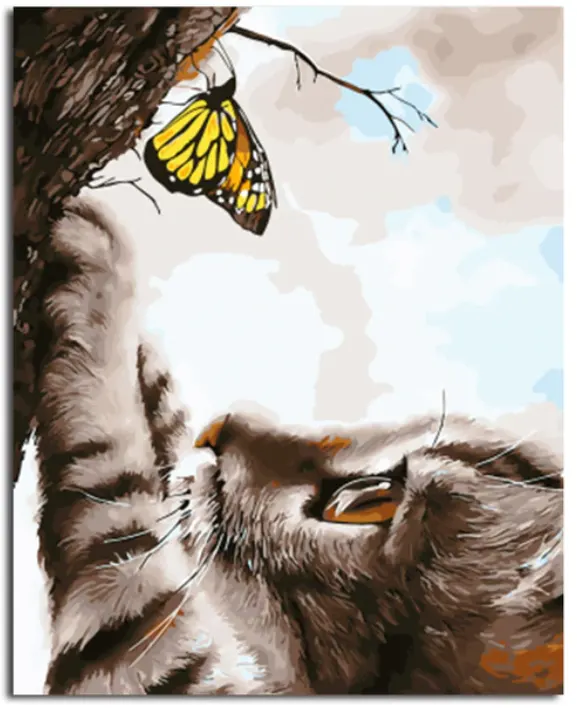 Cat and Butterfly Oil Painting Pure Hand-painted Pollution-free Living