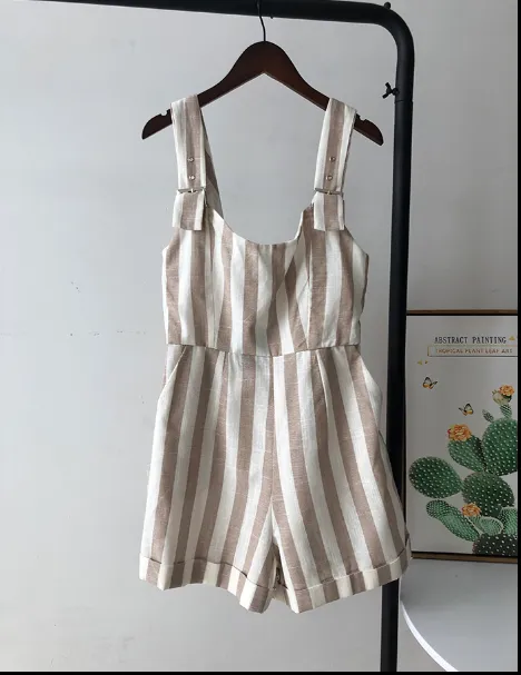 European and American style spring new sexy backless striped sling jumpsuit high waist slimming wild jumpsuit shorts Stripe - Shop at LoveMi