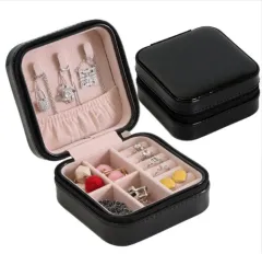 Creative travel portable jewellery box earrings earrings jewellery storage box leather small jewellery bag - Black A - View 1