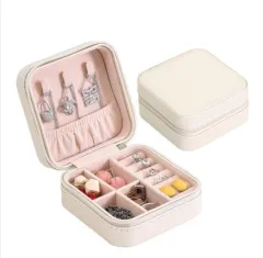 Creative travel portable jewellery box earrings earrings jewellery storage box leather small jewellery bag - White A - View 1