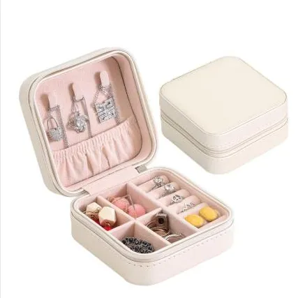 Creative travel portable jewelry box earrings earrings jewelry storage box leather small jewelry bag White A - Shop at LoveMi
