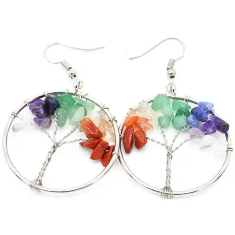 Natural Crystal Crushed Stone Tree Wishing Earrings Jewelry