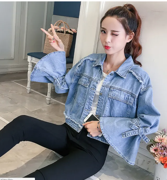 spring new women's Korean spring jacket students wild spring and autumn short red denim jacket female tide Blue - Shop at LoveMi