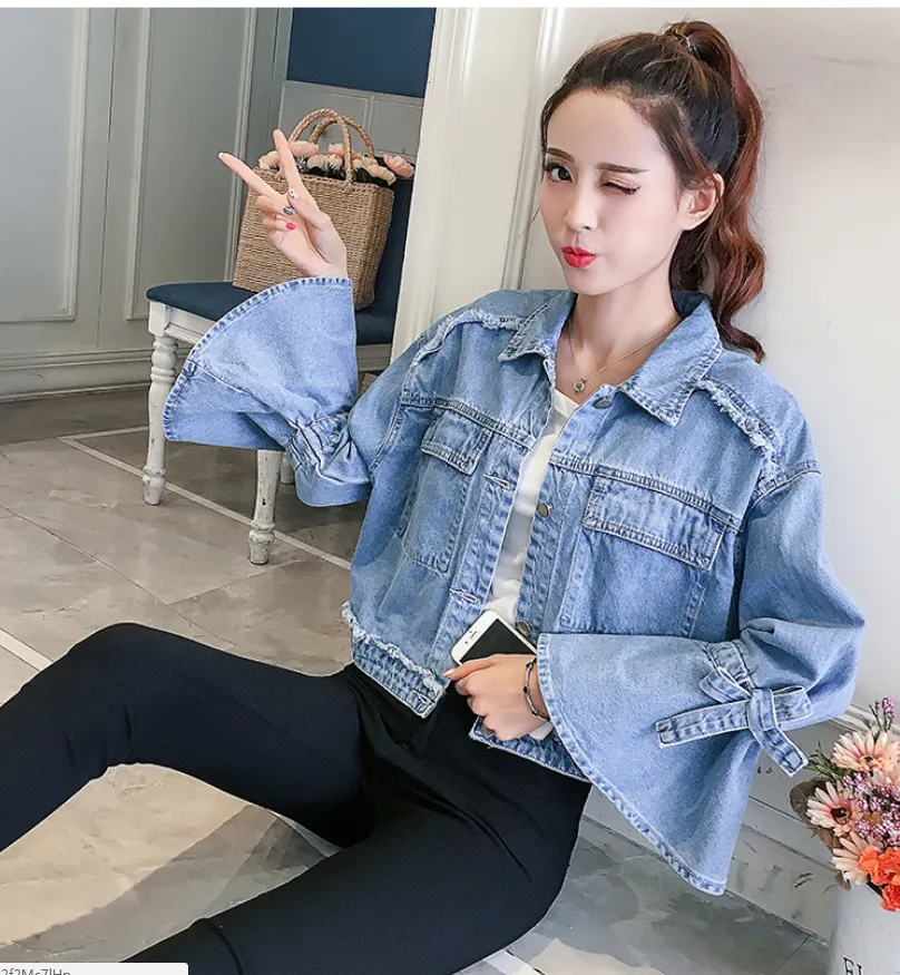 spring new women's Korean spring jacket students wild spring and autumn short red denim jacket female tide - Blue