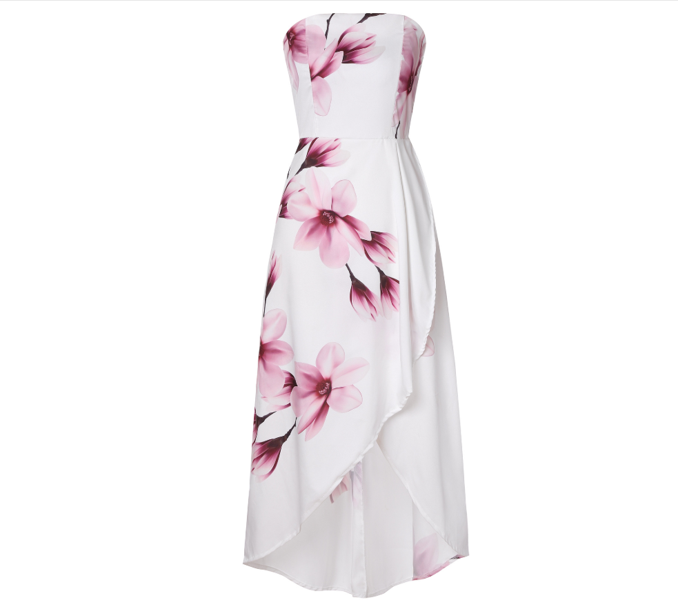 Europe and the United States women's sexy bag hips shoulder print irregular slits wrapped chest dress