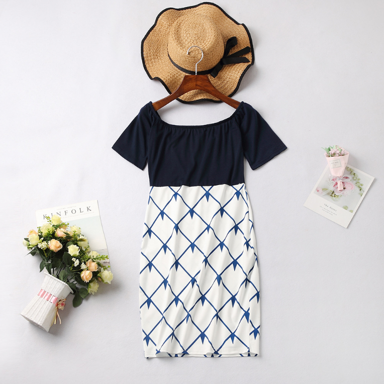 Europe and the United States parent-child mother and girl off-the-shoulder print skirt one-shoulder women's clothing