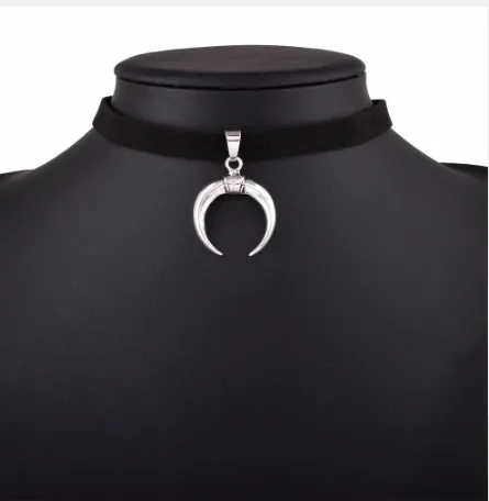 Europe and the United States necklace short clavicle necklace crescent moon pendant collar choker flannel necklace direct sales - Shop at LoveMi
