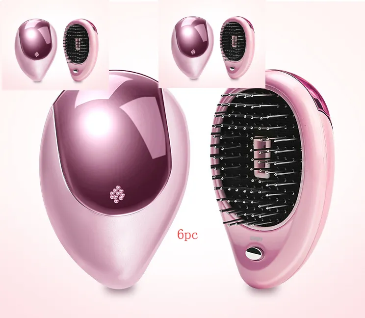 Electric Sound Wave Vibration Magnetic Massage Comb Portable Negative Ion Hair Comb - Pink 6Pc