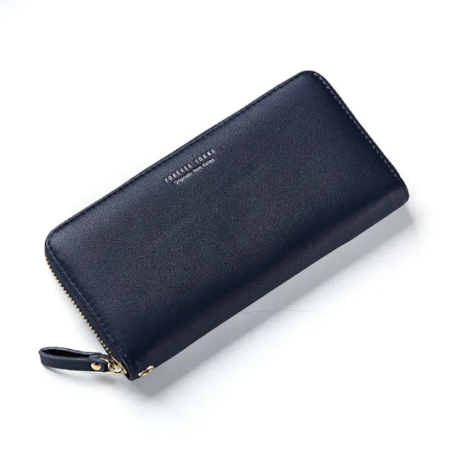 Wesson autumn and winter new women's wallet simple fashion long zipper phone bag Korean version of the wild popular clutch bag Blue - Shop at LoveMi