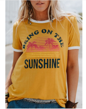 Spot summer Europe and the United States Amazon new round neck short-sleeved loose T letter printing pattern casual T-shirt