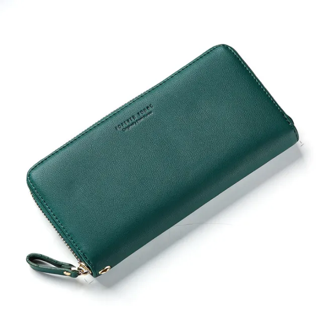 Wesson autumn and winter new women's wallet simple fashion long zipper phone bag Korean version of the wild popular clutch bag Green - Shop at LoveMi