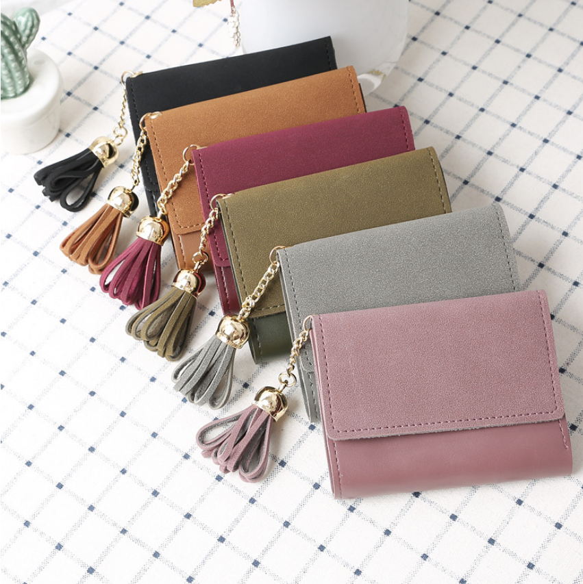 Ladies tassel color matching simple multi-function buckle small wallet